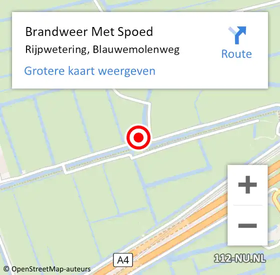 Locatie op kaart van de 112 melding: Brandweer Met Spoed Naar Rijpwetering, Blauwemolenweg op 15 mei 2024 15:01