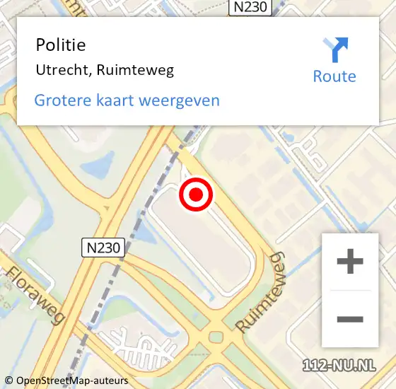 Locatie op kaart van de 112 melding: Politie Utrecht, Ruimteweg op 15 mei 2024 15:02