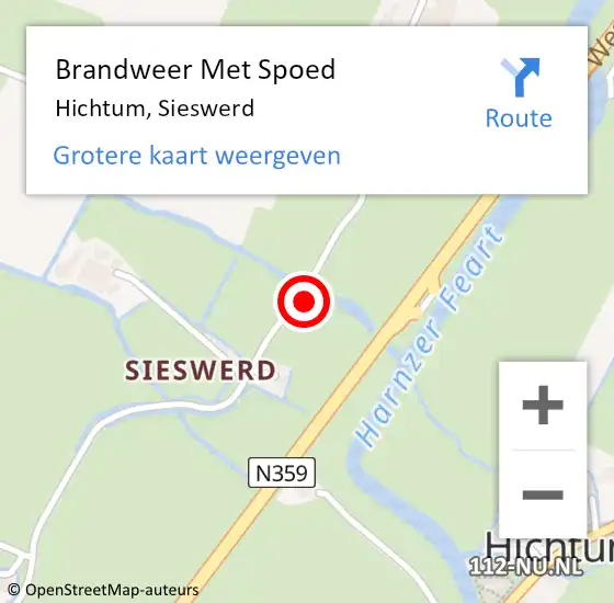 Locatie op kaart van de 112 melding: Brandweer Met Spoed Naar Hichtum, Sieswerd op 15 mei 2024 15:16