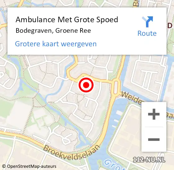 Locatie op kaart van de 112 melding: Ambulance Met Grote Spoed Naar Bodegraven, Groene Ree op 15 mei 2024 15:17