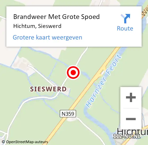 Locatie op kaart van de 112 melding: Brandweer Met Grote Spoed Naar Hichtum, Sieswerd op 15 mei 2024 15:19