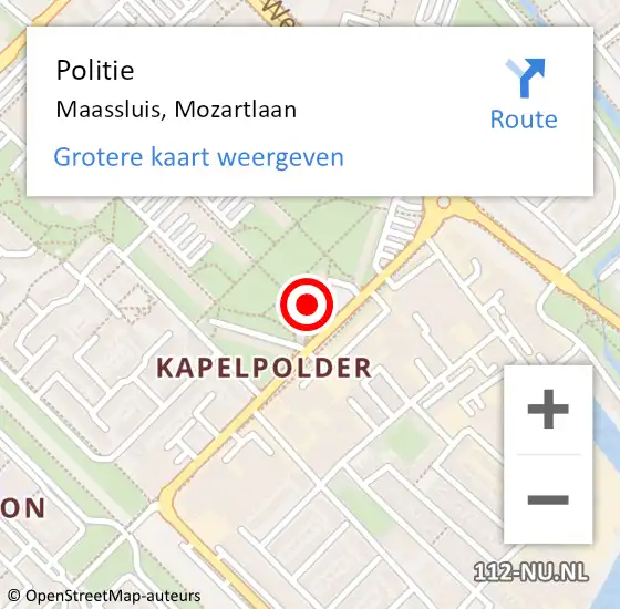 Locatie op kaart van de 112 melding: Politie Maassluis, Mozartlaan op 15 mei 2024 15:21