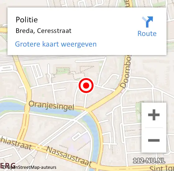 Locatie op kaart van de 112 melding: Politie Breda, Ceresstraat op 15 mei 2024 15:22