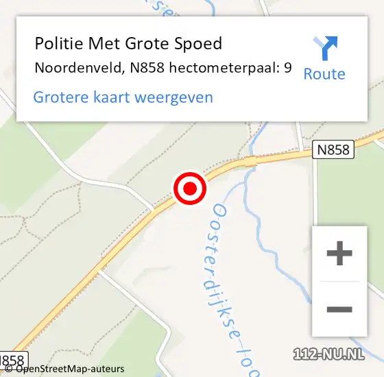 Locatie op kaart van de 112 melding: Politie Met Grote Spoed Naar Noordenveld, N858 hectometerpaal: 9 op 15 mei 2024 15:37