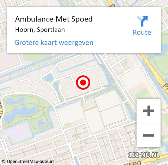 Locatie op kaart van de 112 melding: Ambulance Met Spoed Naar Hoorn, Sportlaan op 15 mei 2024 15:39