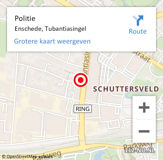 Locatie op kaart van de 112 melding: Politie Enschede, Tubantiasingel op 15 mei 2024 15:39