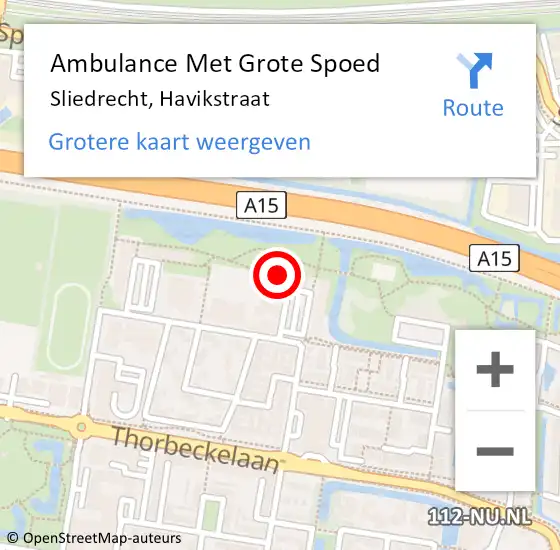 Locatie op kaart van de 112 melding: Ambulance Met Grote Spoed Naar Sliedrecht, Havikstraat op 15 mei 2024 15:48
