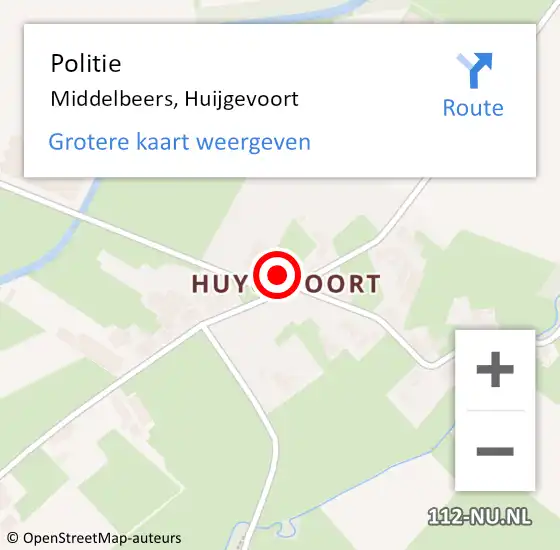 Locatie op kaart van de 112 melding: Politie Middelbeers, Huijgevoort op 15 mei 2024 15:48