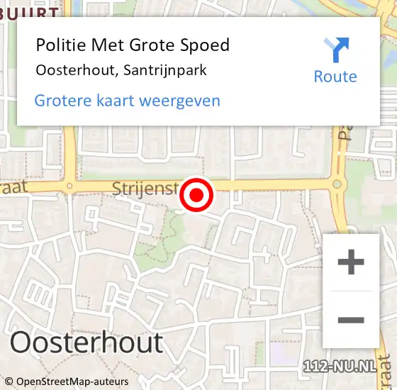 Locatie op kaart van de 112 melding: Politie Met Grote Spoed Naar Oosterhout, Santrijnpark op 15 mei 2024 15:59