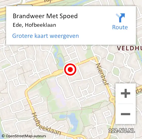 Locatie op kaart van de 112 melding: Brandweer Met Spoed Naar Ede, Hofbeeklaan op 15 mei 2024 15:59