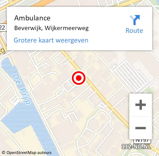 Locatie op kaart van de 112 melding: Ambulance Beverwijk, Wijkermeerweg op 15 mei 2024 16:03