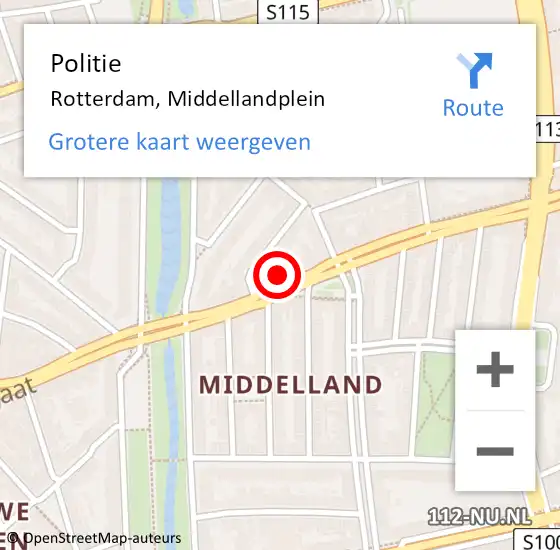 Locatie op kaart van de 112 melding: Politie Rotterdam, Middellandplein op 15 mei 2024 16:07
