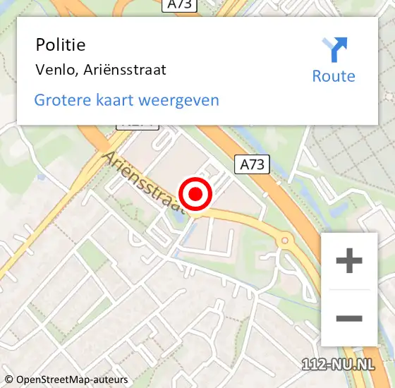 Locatie op kaart van de 112 melding: Politie Venlo, Ariënsstraat op 15 mei 2024 16:07