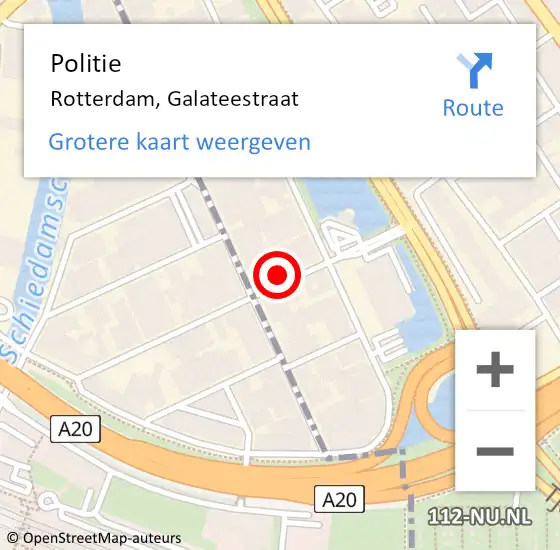 Locatie op kaart van de 112 melding: Politie Rotterdam, Galateestraat op 15 mei 2024 16:07