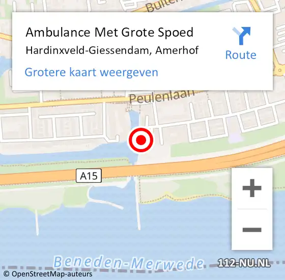 Locatie op kaart van de 112 melding: Ambulance Met Grote Spoed Naar Hardinxveld-Giessendam, Amerhof op 15 mei 2024 16:09