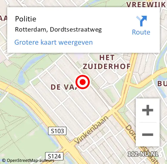 Locatie op kaart van de 112 melding: Politie Rotterdam, Dordtsestraatweg op 15 mei 2024 16:14