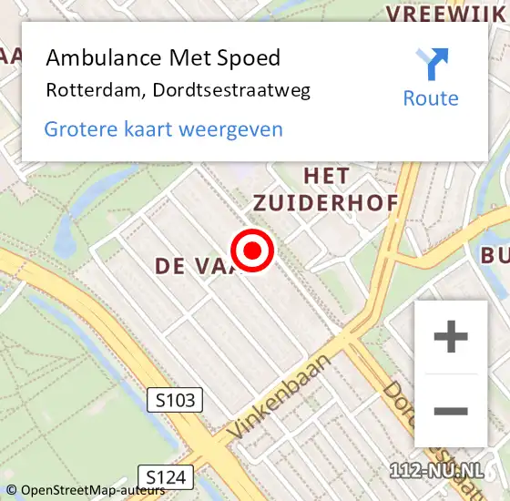 Locatie op kaart van de 112 melding: Ambulance Met Spoed Naar Rotterdam, Dordtsestraatweg op 15 mei 2024 16:15