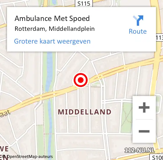 Locatie op kaart van de 112 melding: Ambulance Met Spoed Naar Rotterdam, Middellandplein op 15 mei 2024 16:18