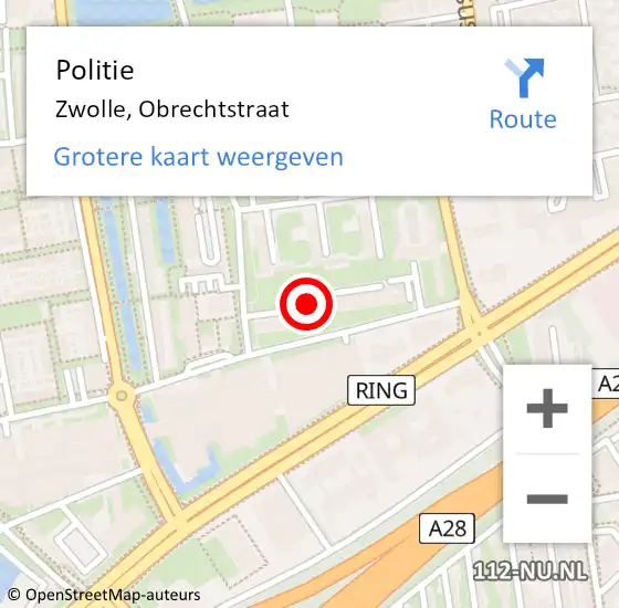 Locatie op kaart van de 112 melding: Politie Zwolle, Obrechtstraat op 15 mei 2024 16:26