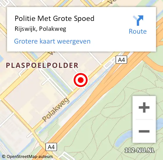 Locatie op kaart van de 112 melding: Politie Met Grote Spoed Naar Rijswijk, Polakweg op 15 mei 2024 16:38