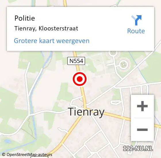 Locatie op kaart van de 112 melding: Politie Tienray, Kloosterstraat op 15 mei 2024 16:47