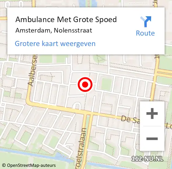 Locatie op kaart van de 112 melding: Ambulance Met Grote Spoed Naar Amsterdam, Nolensstraat op 15 mei 2024 16:50