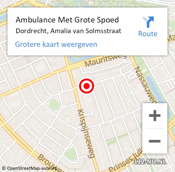 Locatie op kaart van de 112 melding: Ambulance Met Grote Spoed Naar Dordrecht, Amalia van Solmsstraat op 15 mei 2024 16:53