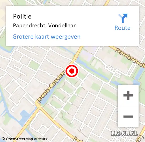 Locatie op kaart van de 112 melding: Politie Papendrecht, Vondellaan op 15 mei 2024 16:54