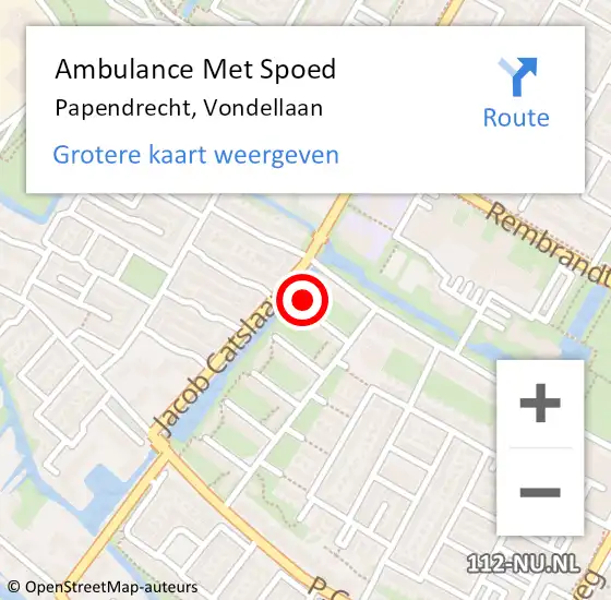 Locatie op kaart van de 112 melding: Ambulance Met Spoed Naar Papendrecht, Vondellaan op 15 mei 2024 16:55
