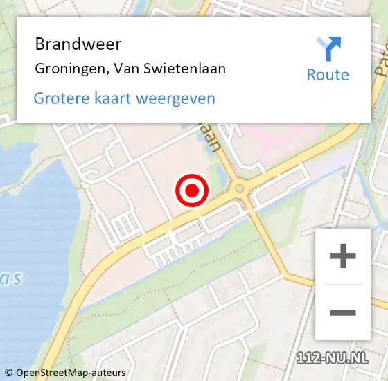 Locatie op kaart van de 112 melding: Brandweer Groningen, Van Swietenlaan op 15 mei 2024 17:07