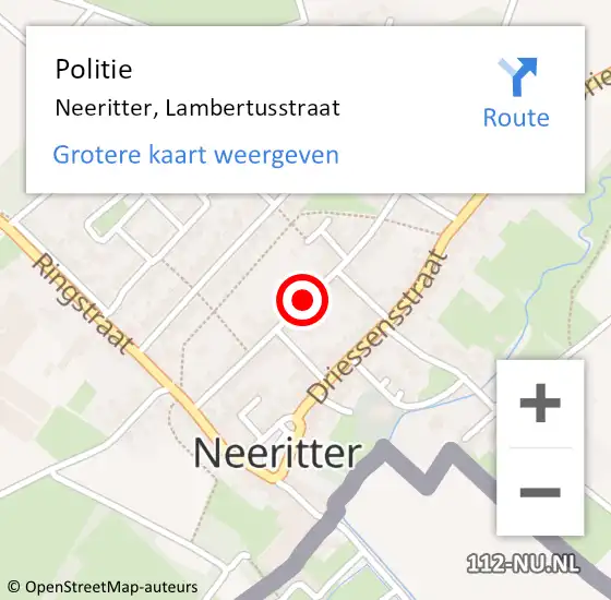 Locatie op kaart van de 112 melding: Politie Neeritter, Lambertusstraat op 15 mei 2024 17:12