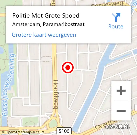 Locatie op kaart van de 112 melding: Politie Met Grote Spoed Naar Amsterdam, Paramaribostraat op 15 mei 2024 17:15
