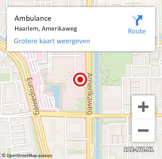 Locatie op kaart van de 112 melding: Ambulance Haarlem, Amerikaweg op 15 mei 2024 17:18