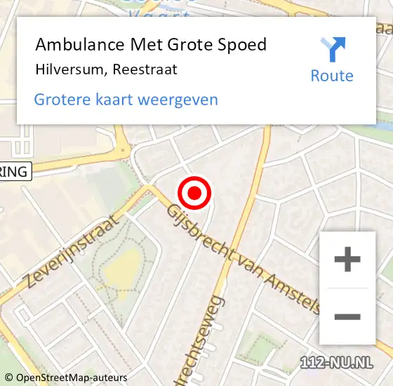 Locatie op kaart van de 112 melding: Ambulance Met Grote Spoed Naar Hilversum, Reestraat op 6 oktober 2014 05:42