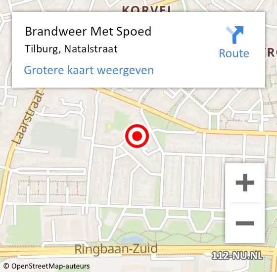 Locatie op kaart van de 112 melding: Brandweer Met Spoed Naar Tilburg, Natalstraat op 15 mei 2024 17:23