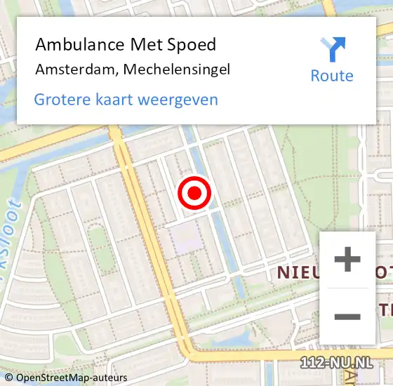 Locatie op kaart van de 112 melding: Ambulance Met Spoed Naar Amsterdam, Mechelensingel op 15 mei 2024 17:23