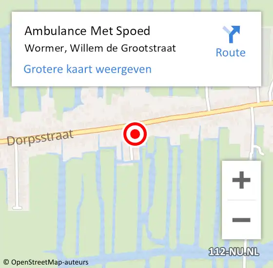 Locatie op kaart van de 112 melding: Ambulance Met Spoed Naar Wormer, Willem de Grootstraat op 15 mei 2024 17:28