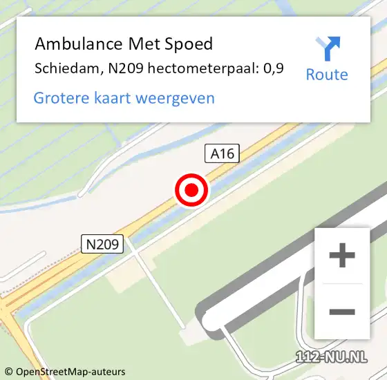 Locatie op kaart van de 112 melding: Ambulance Met Spoed Naar Schiedam, N209 hectometerpaal: 0,9 op 15 mei 2024 17:28