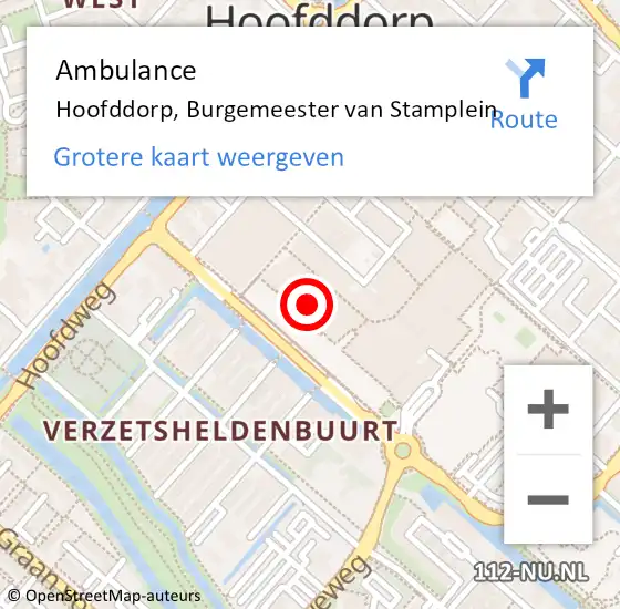 Locatie op kaart van de 112 melding: Ambulance Hoofddorp, Burgemeester van Stamplein op 15 mei 2024 17:29