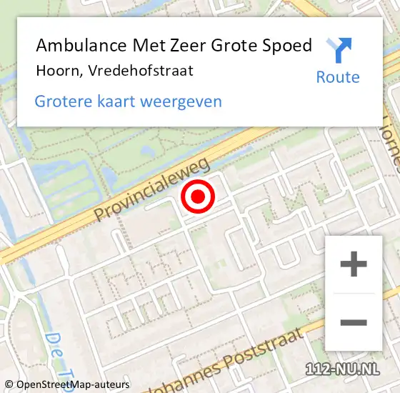 Locatie op kaart van de 112 melding: Ambulance Met Zeer Grote Spoed Naar Hoorn, Vredehofstraat op 15 mei 2024 17:32