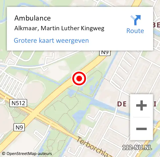 Locatie op kaart van de 112 melding: Ambulance Alkmaar, Martin Luther Kingweg op 15 mei 2024 17:34