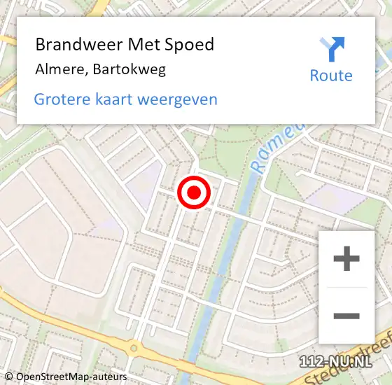 Locatie op kaart van de 112 melding: Brandweer Met Spoed Naar Almere, Bartokweg op 15 mei 2024 17:35