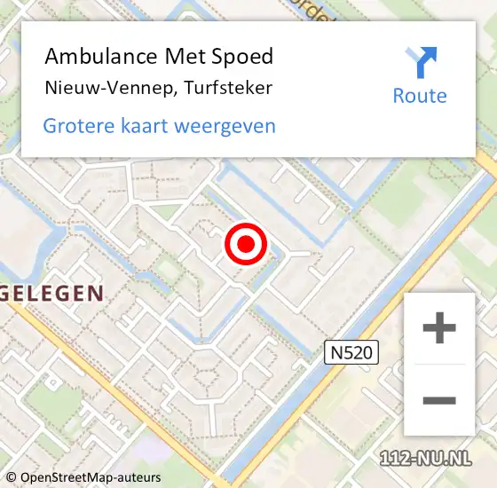 Locatie op kaart van de 112 melding: Ambulance Met Spoed Naar Nieuw-Vennep, Turfsteker op 15 mei 2024 17:45
