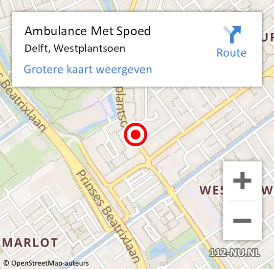 Locatie op kaart van de 112 melding: Ambulance Met Spoed Naar Delft, Westplantsoen op 15 mei 2024 17:49