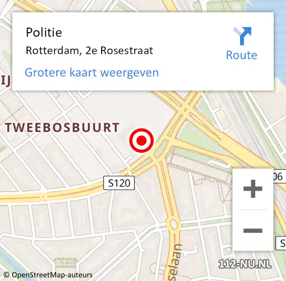 Locatie op kaart van de 112 melding: Politie Rotterdam, 2e Rosestraat op 15 mei 2024 17:50