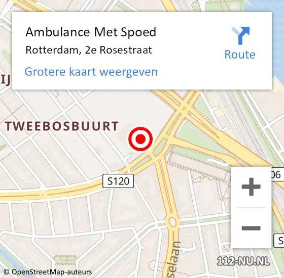 Locatie op kaart van de 112 melding: Ambulance Met Spoed Naar Rotterdam, 2e Rosestraat op 15 mei 2024 17:51