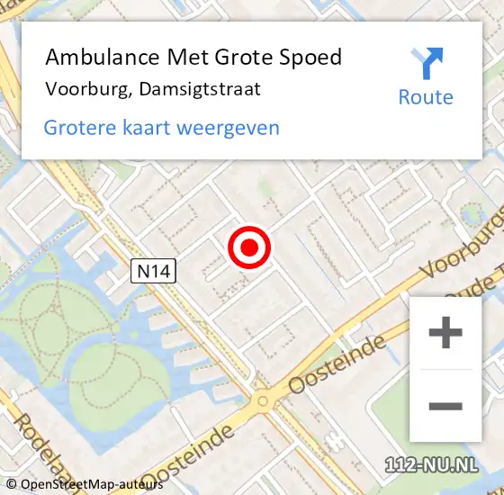 Locatie op kaart van de 112 melding: Ambulance Met Grote Spoed Naar Voorburg, Damsigtstraat op 15 mei 2024 17:57
