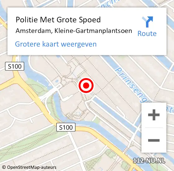 Locatie op kaart van de 112 melding: Politie Met Grote Spoed Naar Amsterdam, Kleine-Gartmanplantsoen op 15 mei 2024 18:01