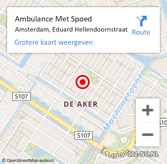 Locatie op kaart van de 112 melding: Ambulance Met Spoed Naar Amsterdam, Eduard Hellendoornstraat op 15 mei 2024 18:17