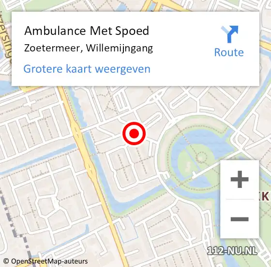 Locatie op kaart van de 112 melding: Ambulance Met Spoed Naar Zoetermeer, Willemijngang op 15 mei 2024 18:21